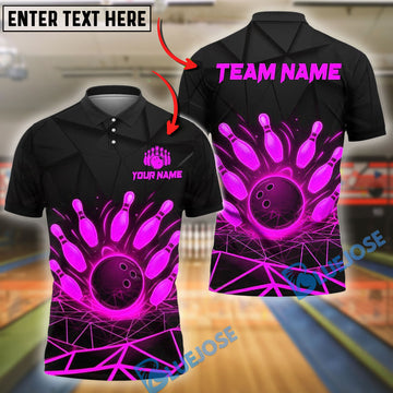 BlueJose Bowling And Pins Fireball Glow Effect Customized Name 3D Shirt (4 Colors)