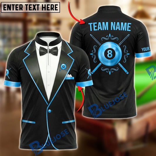 BlueJose Billiards 8 Ball Elegant Tuxedo Bow Tie Personalized Name, Team Name Unisex Shirt (6 Colors)