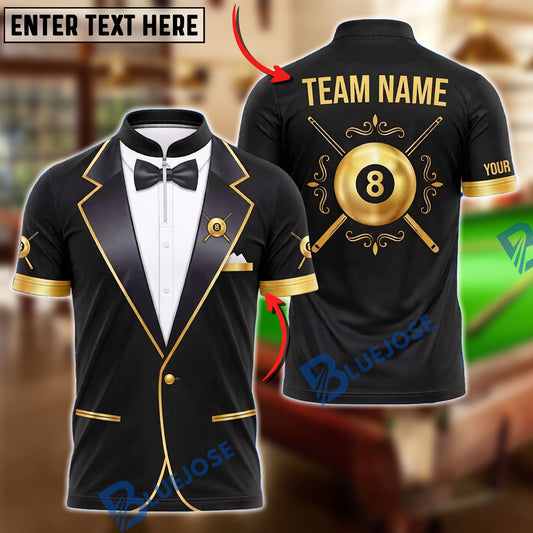 BlueJose Billiards 8 Ball Elegant Tuxedo Bow Tie Personalized Name, Team Name Unisex Shirt (6 Colors)