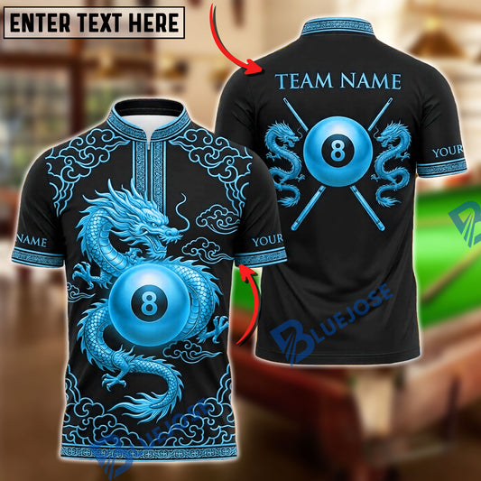 BlueJose Billiards 8 Ball Oriental Dragon Imperial Pattern Personalized Name, Team Name Unisex Shirt (6 Colors)