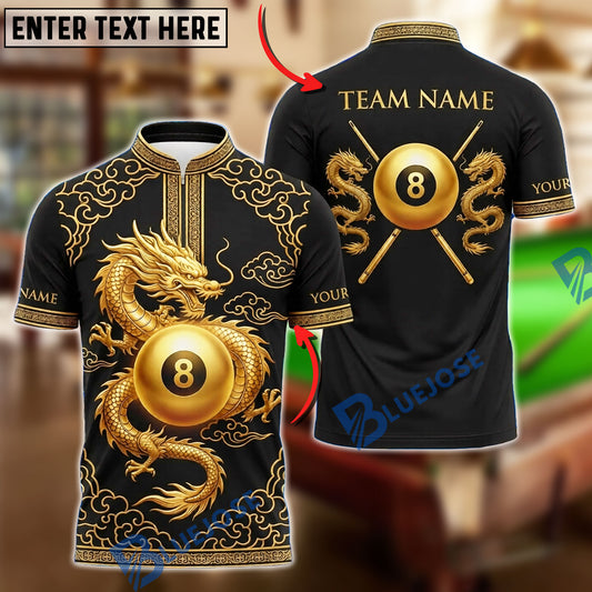 BlueJose Billiards 8 Ball Oriental Dragon Imperial Pattern Personalized Name, Team Name Unisex Shirt (6 Colors)
