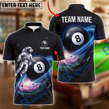 BlueJose Billiards 8 Ball Cosmic Astronaut Galaxy Personalized Name Shirt (4 Colors)