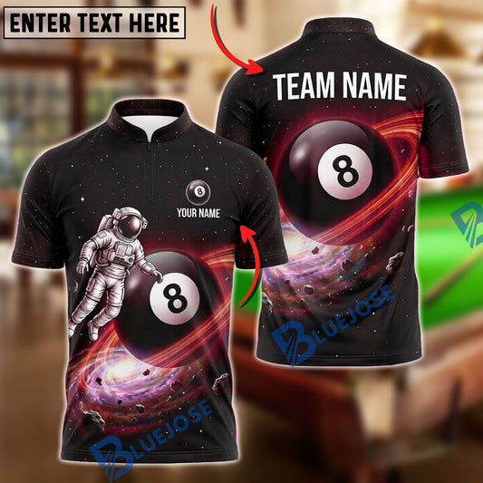 BlueJose Billiards 8 Ball Cosmic Astronaut Galaxy Personalized Name Shirt (4 Colors)