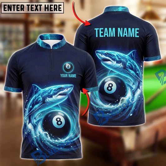 BlueJose Billiards 8 Ball Ocean Vortex Shark Personalized Name Shirt (4 Colors)