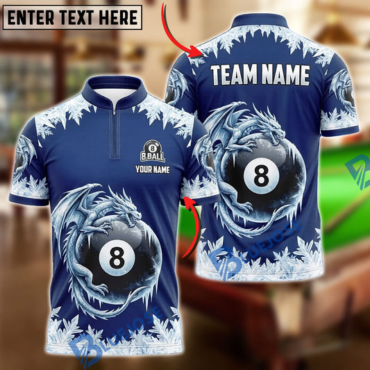 BlueJose Billiards 8 Ball Frost Dragon Ice Storm Pool Personalized Name Shirt (4 Colors)