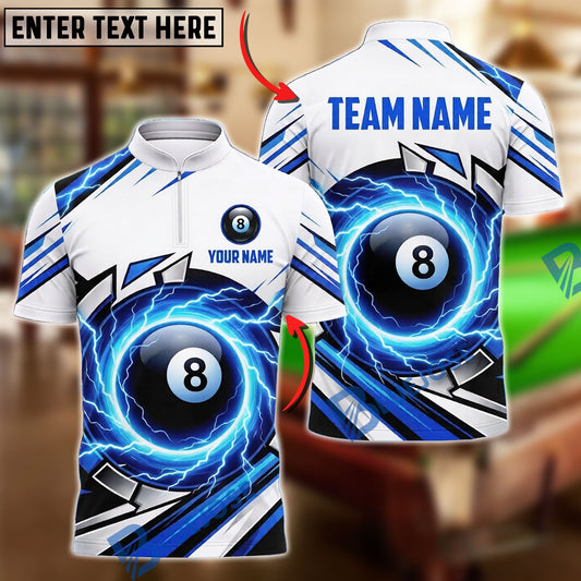 BlueJose Billiards 8 Ball Abstract Lightning Strike Personalized Name Shirt (4 Colors)