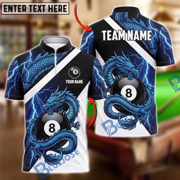 BlueJose Billiards 8 Ball Mythical Serpent Dragon Personalized Name Shirt (4 Colors)