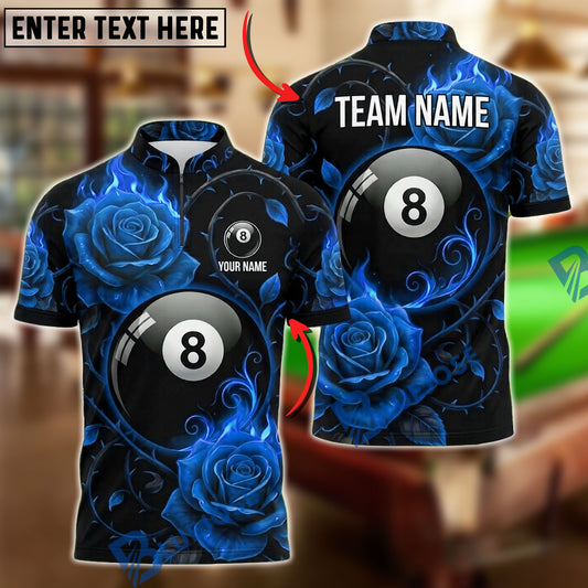 BlueJose Billiards 8 Ball Gothic Rose Pool Personalized Name Shirt (4 Colors)