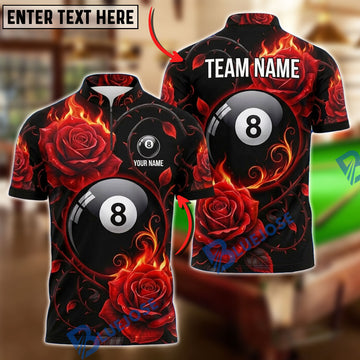 BlueJose Billiards 8 Ball Gothic Rose Pool Personalized Name Shirt (4 Colors)