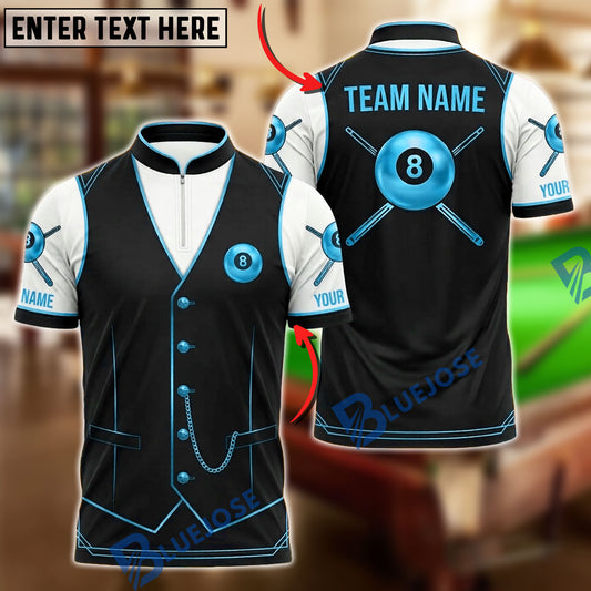 BlueJose Billiards 8 Ball Classic Tuxedo Vest Personalized Name, Team Name Unisex Shirt (6 Colors)
