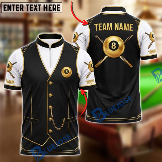 BlueJose Billiards 8 Ball Classic Tuxedo Vest Personalized Name, Team Name Unisex Shirt (6 Colors)