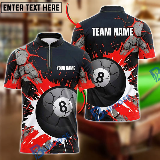BlueJose Billiards 8 Ball Shattered Stone Electric Energy Personalized Name Shirt (4 Colors)