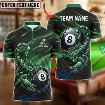 BlueJose Billiards 8 Ball Scorpion Thunder Strike Personalized Name Shirt (4 Colors)