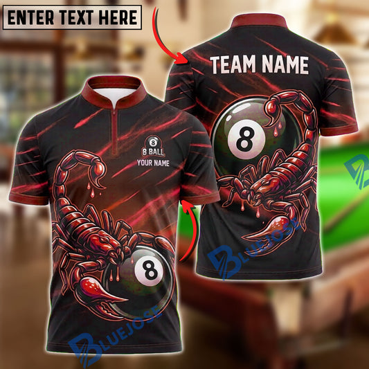 BlueJose Billiards 8 Ball Scorpion Thunder Strike Personalized Name Shirt (4 Colors)