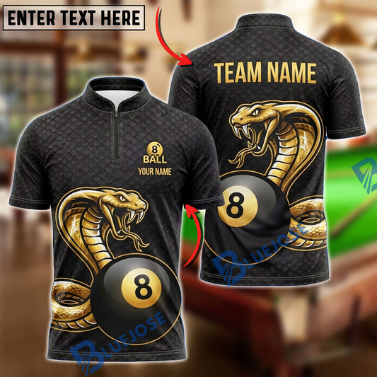 BlueJose Billiards 8 Ball Royal Cobra Serpent Emblem Personalized Name, Team Name Unisex Shirt (6 Colors)