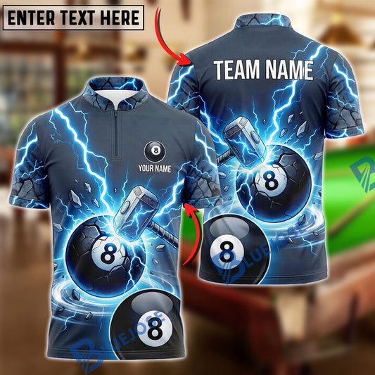 BlueJose Billiards 8 Ball Hammer Thunderstorm Energy Orb Personalized Name, Team Name Unisex Shirt (6 Colors)