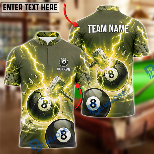 BlueJose Billiards 8 Ball Hammer Thunderstorm Energy Orb Personalized Name, Team Name Unisex Shirt (6 Colors)
