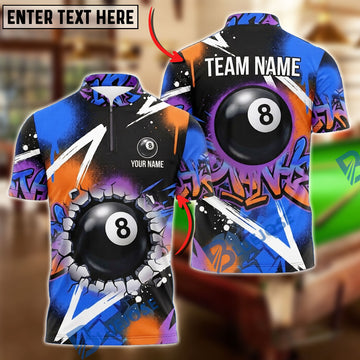 BlueJose Billiards 8 Ball Graffiti Lightning Brushstroke Pool Personalized Name Shirt (4 Colors)