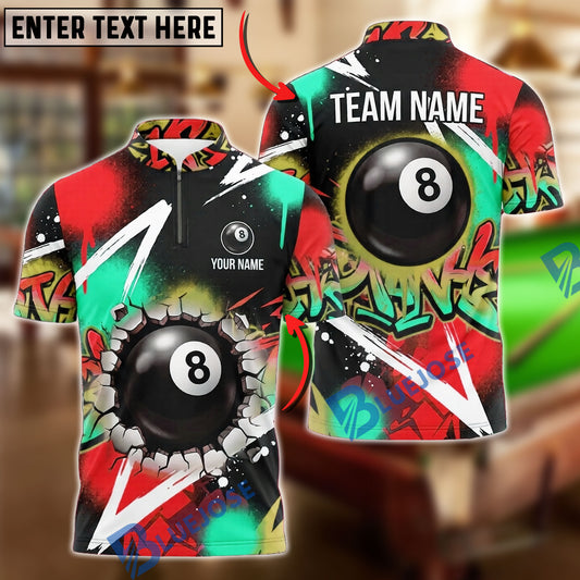 BlueJose Billiards 8 Ball Graffiti Lightning Brushstroke Pool Personalized Name Shirt (4 Colors)