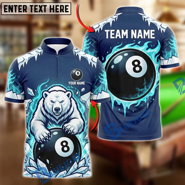 BlueJose Billiards 8 Ball Polar Bear Arctic Ice Personalized Name Shirt (4 Colors)
