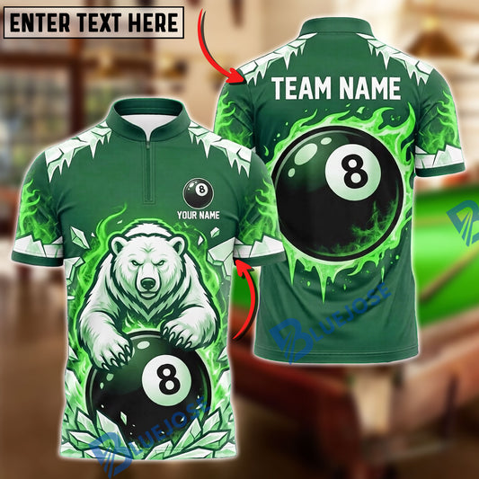 BlueJose Billiards 8 Ball Polar Bear Arctic Ice Personalized Name Shirt (4 Colors)