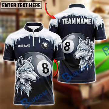 BlueJoses Billiards 8 Ball Howling Ice Wolf Moonlight Customized Name, Team Name 3D Shirt