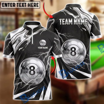 BlueJoses Billiards 8 Ball Monochrome Lightning Brushstroke Pool Customized Name, Team Name 3D Shirt