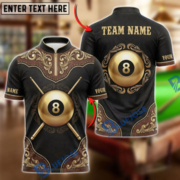BlueJoses Billiards 8 Ball Royal Baroque Ornamental Customized Name, Team Name 3D Shirt