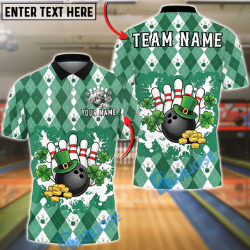 BlueJose Bowling St Patrick Irish Shamrock Argyle Pattern Personalized Name, Team Name 3D Shirt