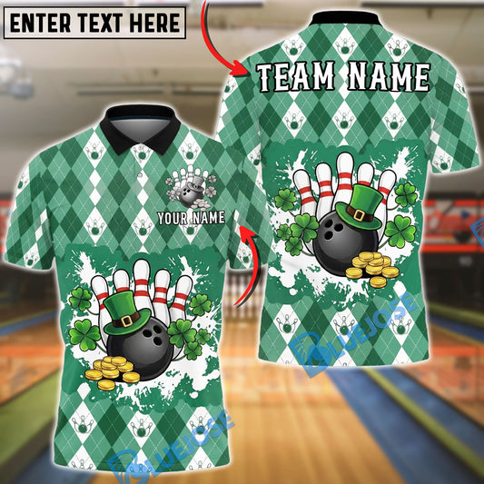 BlueJose Bowling St Patrick Irish Shamrock Argyle Pattern Personalized Name, Team Name 3D Shirt
