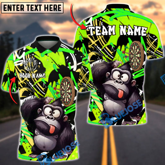 BlueJose Darts Funny Gorilla Character Dartboard Graffiti Multicolor Options Personalized Name Shirt (4 Colors)