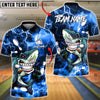 BlueJose Bowling & Pins Shark Lightning Graphic Customized Name, Team Name 3D Shirt (6 Colors)