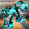 BlueJose Bowling & Pins Shark Lightning Graphic Customized Name, Team Name 3D Shirt (6 Colors)