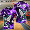 BlueJose Bowling & Pins Shark Lightning Graphic Customized Name, Team Name 3D Shirt (6 Colors)