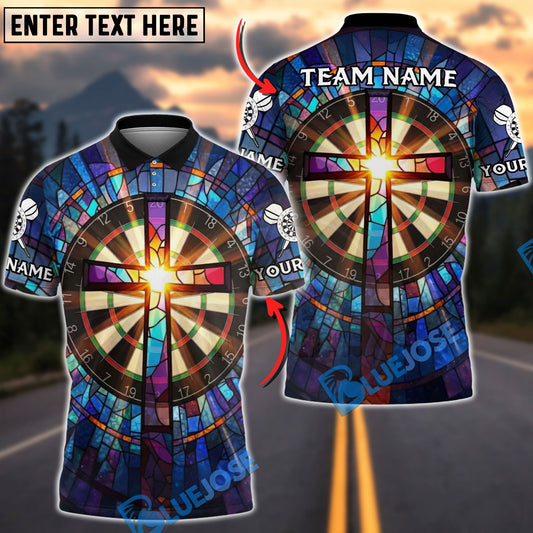 BlueJose Darts Christian Cross Stained Glass Dartboard Art Personalized Name Shirt