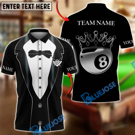 BlueJose Billiards King 8 Ball Crown Luxury Tuxedo Gentleman Customized Name, Team Name 3D Shirt (7 Colors)