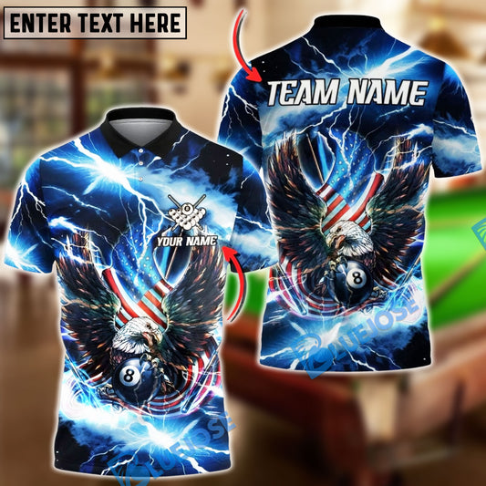 BlueJose Billiards 8 Ball USA Flag Eagle Blue Lightning Personalized Shirt