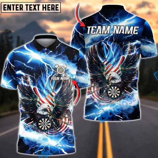 BlueJose Darts USA Flag Eagle Blue Lightning Personalized Name Shirt