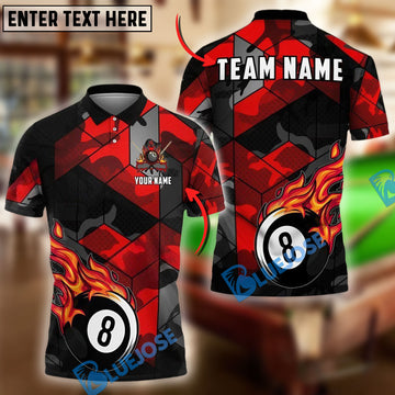 BlueJose Billiards Ball 8 Flaming Camo Personalized Name & Team Name Shirt (4 Colors)