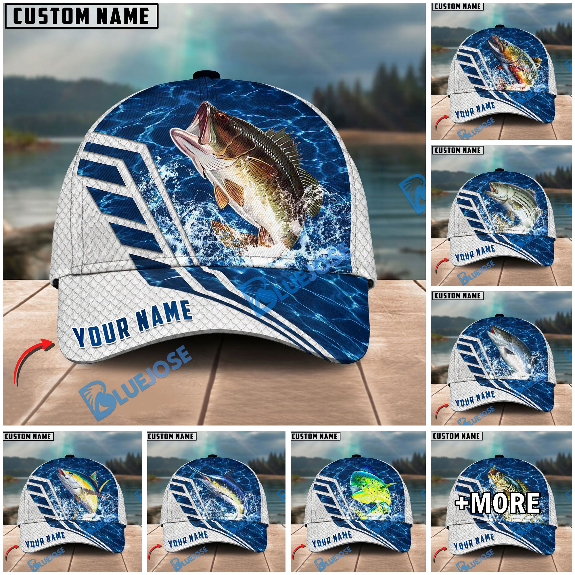 BlueJose Fishing Blue Lake Angler Style Personalized Name Classic 3D C ...