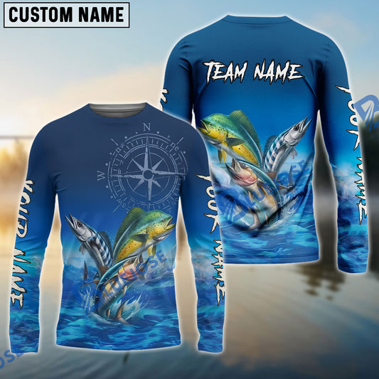 Bluejose Mahi Tuna Wahoo Offshore Fishing Compass Ocean Custom Name & Team Name 3D Shirts