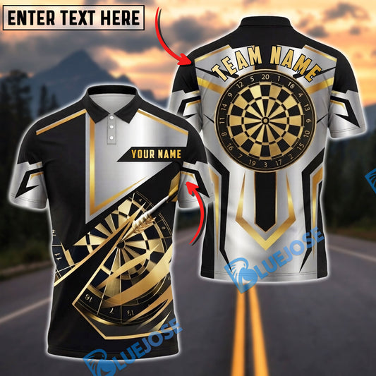 BlueJose Darts Black Gold Bullseye Personalized Name, Team Name Unisex Shirt (6 Colors)