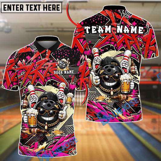 BlueJose Bowling And Pins Hip Hop Beer Gang Street Art  Customized Name, Team Name 3D Shirt (4 Colors)