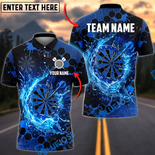 BlueJose Darts Dartboard Splash Water Effect Design Personalized Name, Team Name Unisex Shirt (4 Colors)