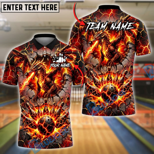 BlueJose Bowling And Pins Lava Dragon Fire Breath Explosion Strike Graphic Customized Name, Team Name 3D Shirt (4 Colors)