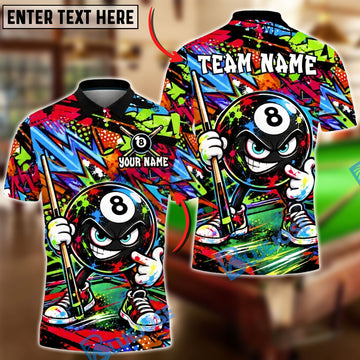 BlueJose Billiards 8 Ball Graffiti Cartoon Character Smug Smile Personalized Name Shirt (4 Colors)