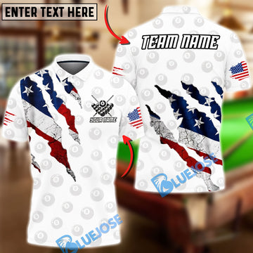 BlueJoses Billiards 8 Ball American Flag Distressed Torn Graphic Customized Name, Team Name 3D Shirt
