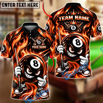 BlueJose Billiards 8 Ball Crown Flame Cartoon Character Personalized Name, Team Name Unisex Shirt (6 Colors)