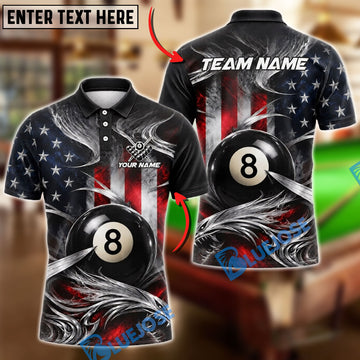 BlueJoses Billiards 8 Ball American Flag Abstract Graphic Customized Name, Team Name 3D Shirt