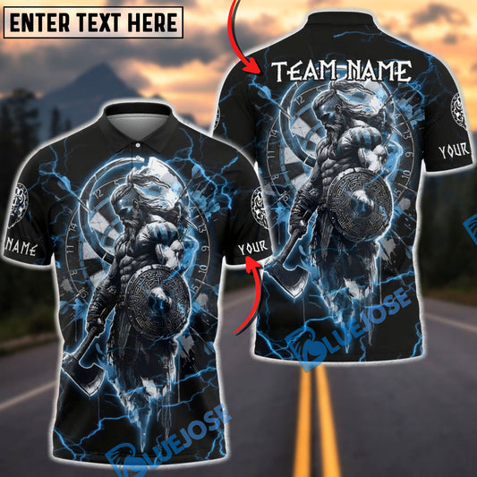 BlueJose Darts Viking Warrior Thunder Lightning Norse Warrior Design Multicolor Options Personalized Name Shirt (6 Colors)